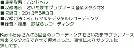 t`ԁFnhx
^ꏊF܎svUm[XyX^WI3
^F2013N53
^@F8}`fW^R[fBO
^EҏWF΂烌R[fBO

Key-Note3ڂ̃R[fBO܎svUm[X
yX^WI3łĒ܂BɂTv
łB
